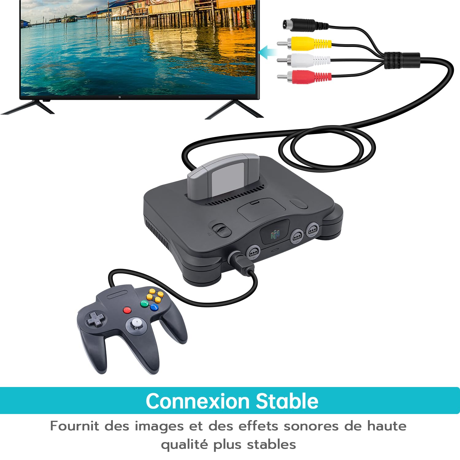 Mcbazel Gam3Gear Câble S-Vidéo AV pour Console SNES/N64/Gamecube PAL | Câble Audio Vidéo Compatible PAL avec Résistance Intégrée | Image Nette et Claire pour les Jeux Rétro