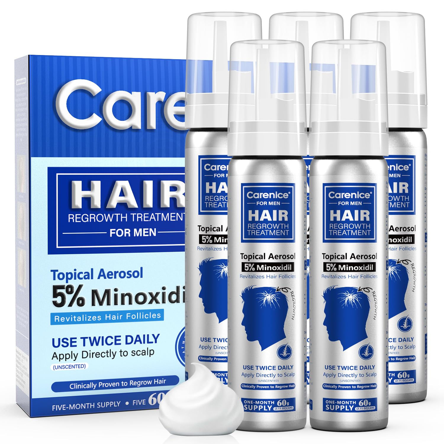 5 Topical Minoxidil Foam Aerosol Minoxidil for Men Infused with Biotin Hair Growth Treatment Supports Thicker and Fuller