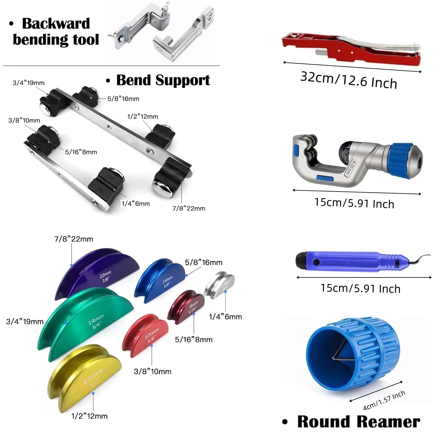 Cintreuse Tuyaux à Cliquet 7 Matrices Outil Cintrage 6-22 mm à 90 Angles Machine à Cintrer Les Tuyaux pour Cintrer des Tubes en Cuivre Aluminium et en Acier à Paroi Mince