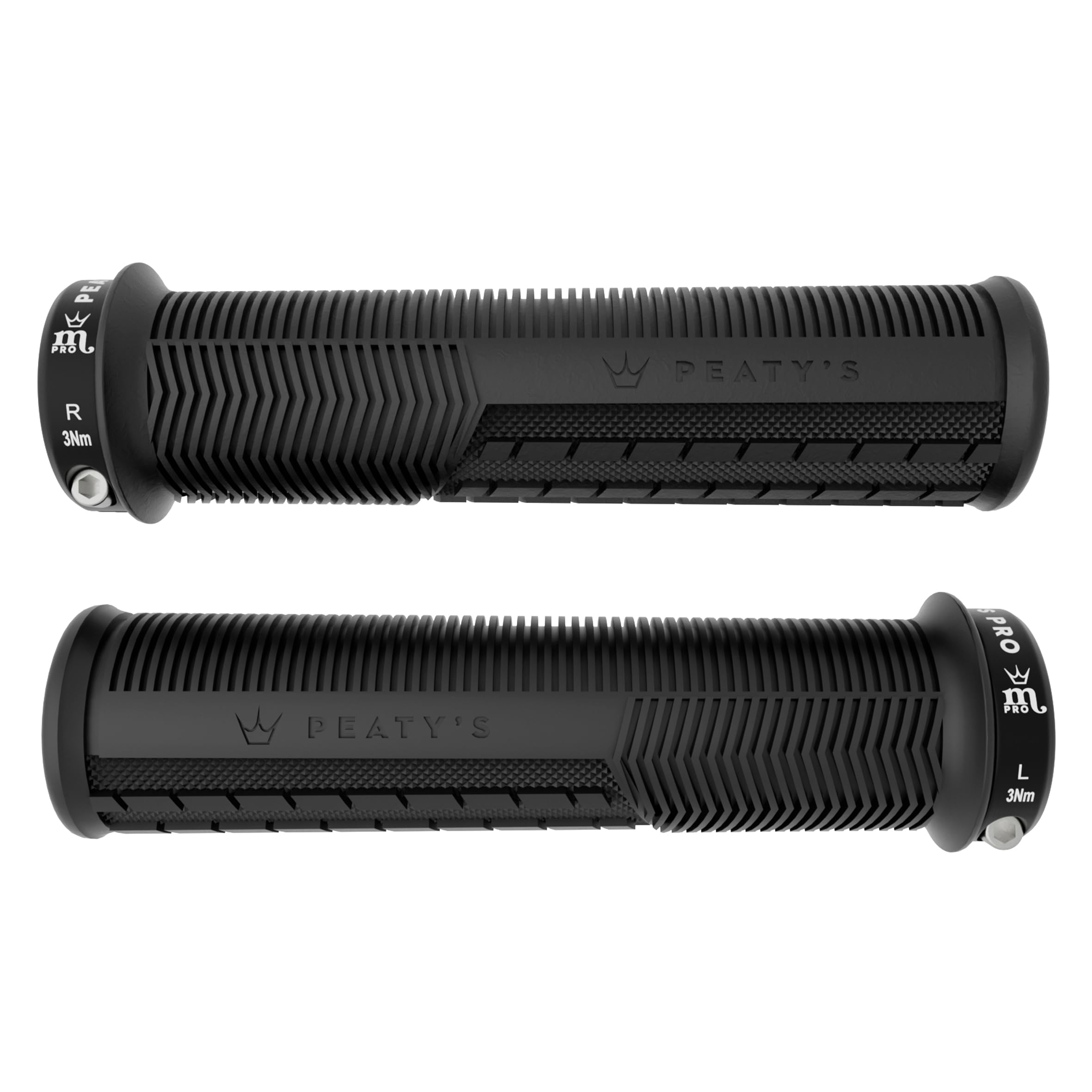 Peaty's Monarch Pro Mountain Bike Grips - Mushroom Texture Handle Grips for Trail Comfort, Dual Compound Design with Impact Dampening Core, BMX, Ebike & MTB Handlebar Grip - Thick 32-34mm, Black