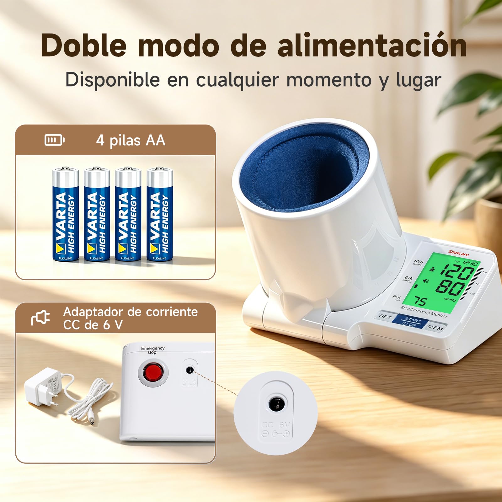 Sinocare Tensiómetro Brazo Digital Automático Detección Arritmia Blanco