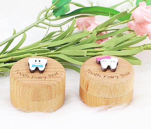Miniatura 4 de Caja de madera de hadas de dientes para niñas y niños, bonita caja de dientes con dientes 3D, almacenamiento de dientes perdidos para niños, caja de