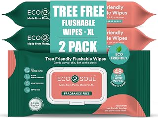 ECO SOUL [Pack of 2, 96 Count] Flushable Extra-Large, toilet wipes, Adult Wet Wipes,-Unscented | Eco-Friendly Compostable,... Price In India