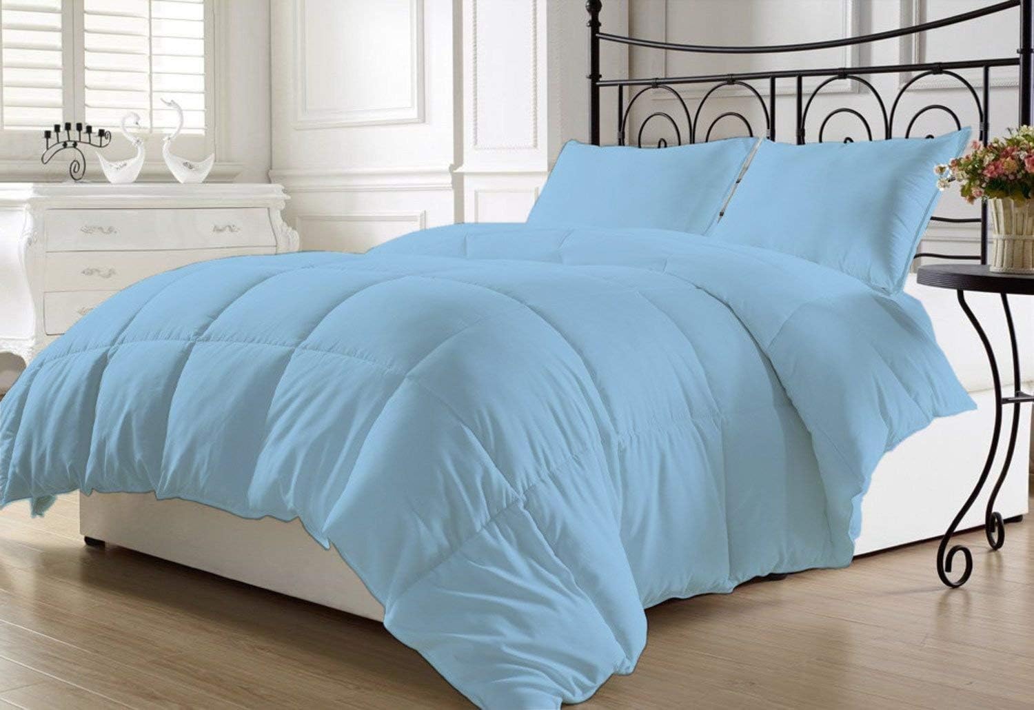 Duvet Insert or Stand-Alone - 400 Thread Count 1-Piece Quilted Box Stitching Comforter - 200 GSM Microfiber Fill - 100% Cotton Solid - Royal Blue - Full