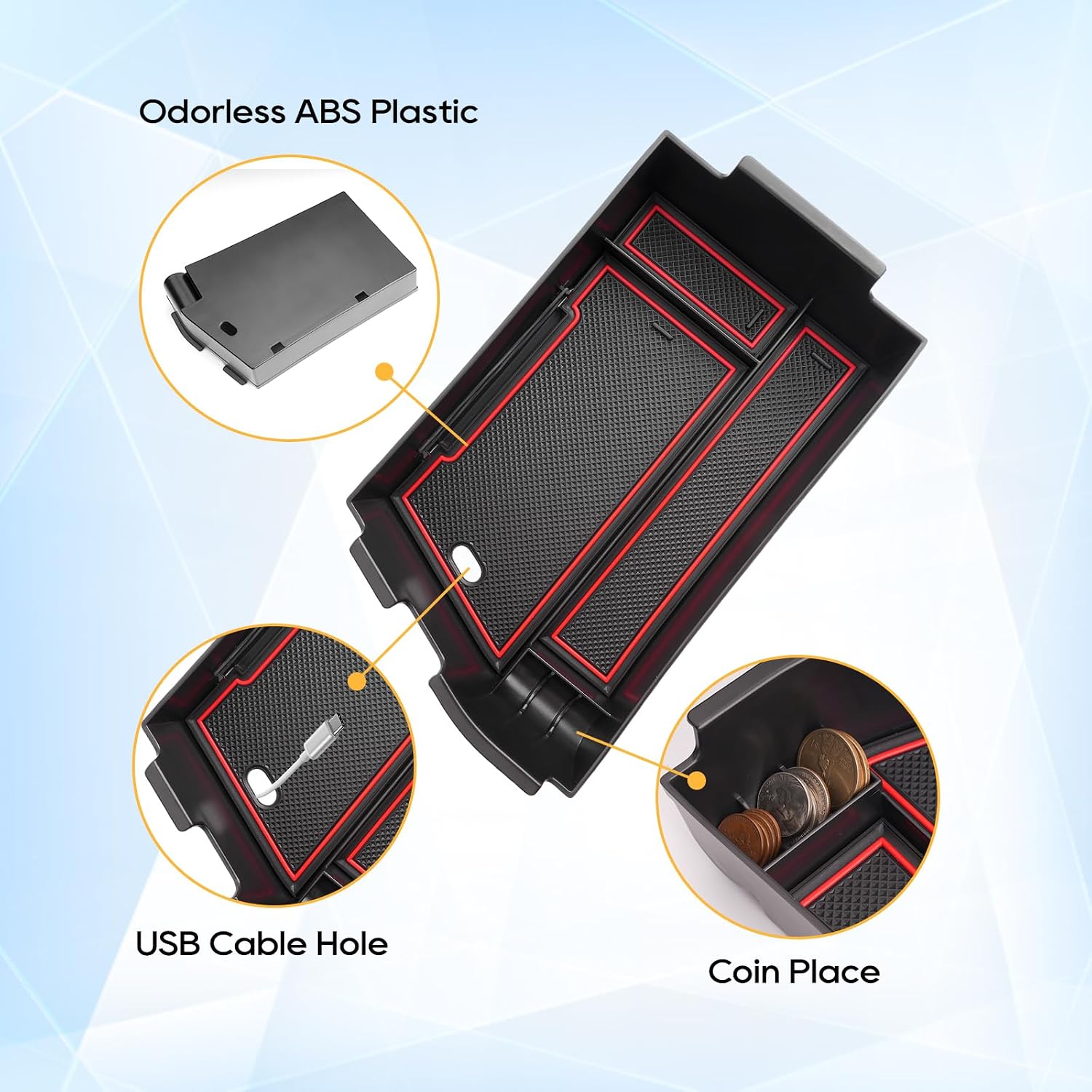 LFOTPP Sonata Center Console Organizer Tray for 2024 H y undai Sonata [SEL/N Line] Sonata Accessories Armrest Tray Storage Box Red