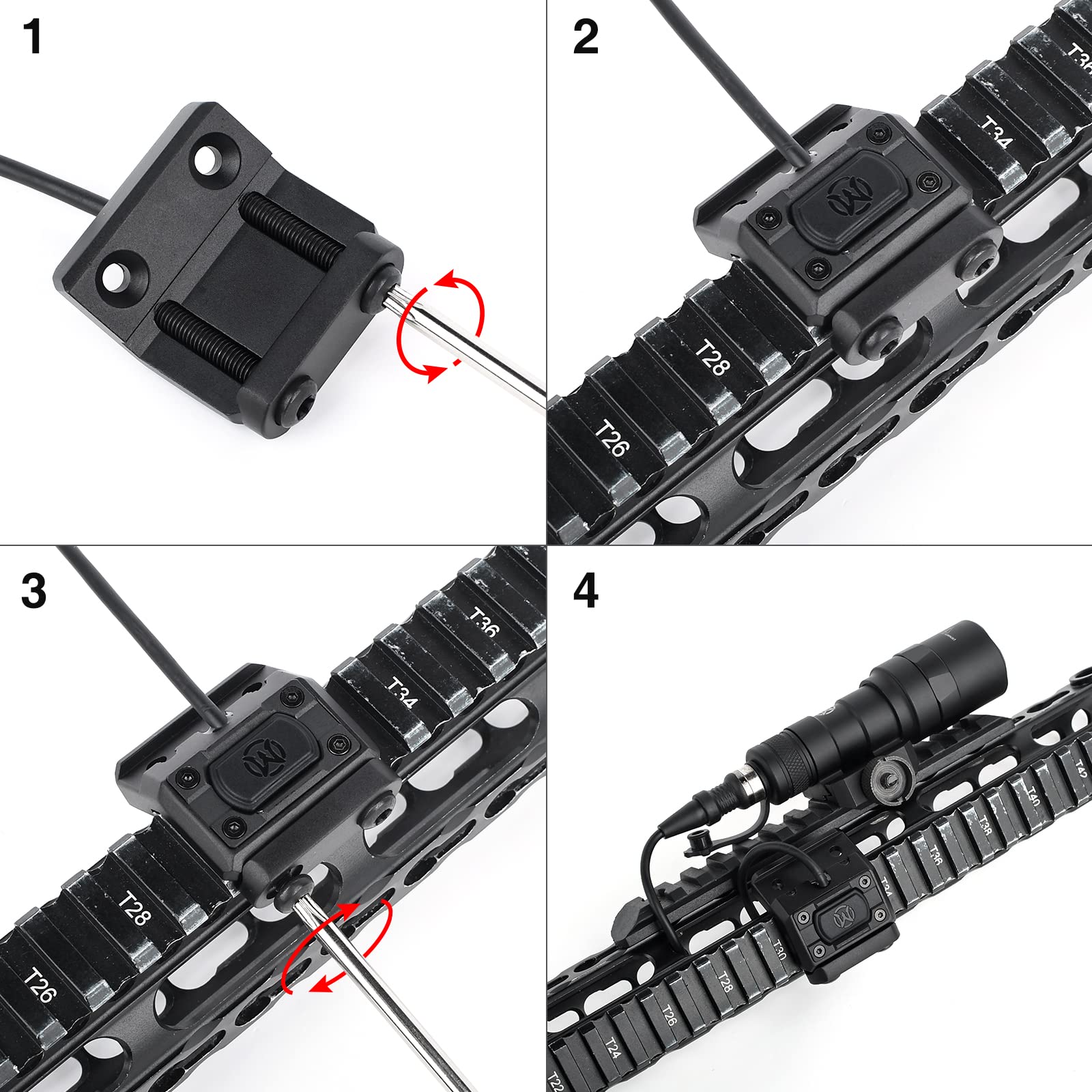 NOBUHIRO Interrupteur de pression à distance modulaire tactique avec support de lumière décalée pour lampe de poche M300 M600 Scout, avec prise SF pour lampes de poche M300 M600, convient pour rail