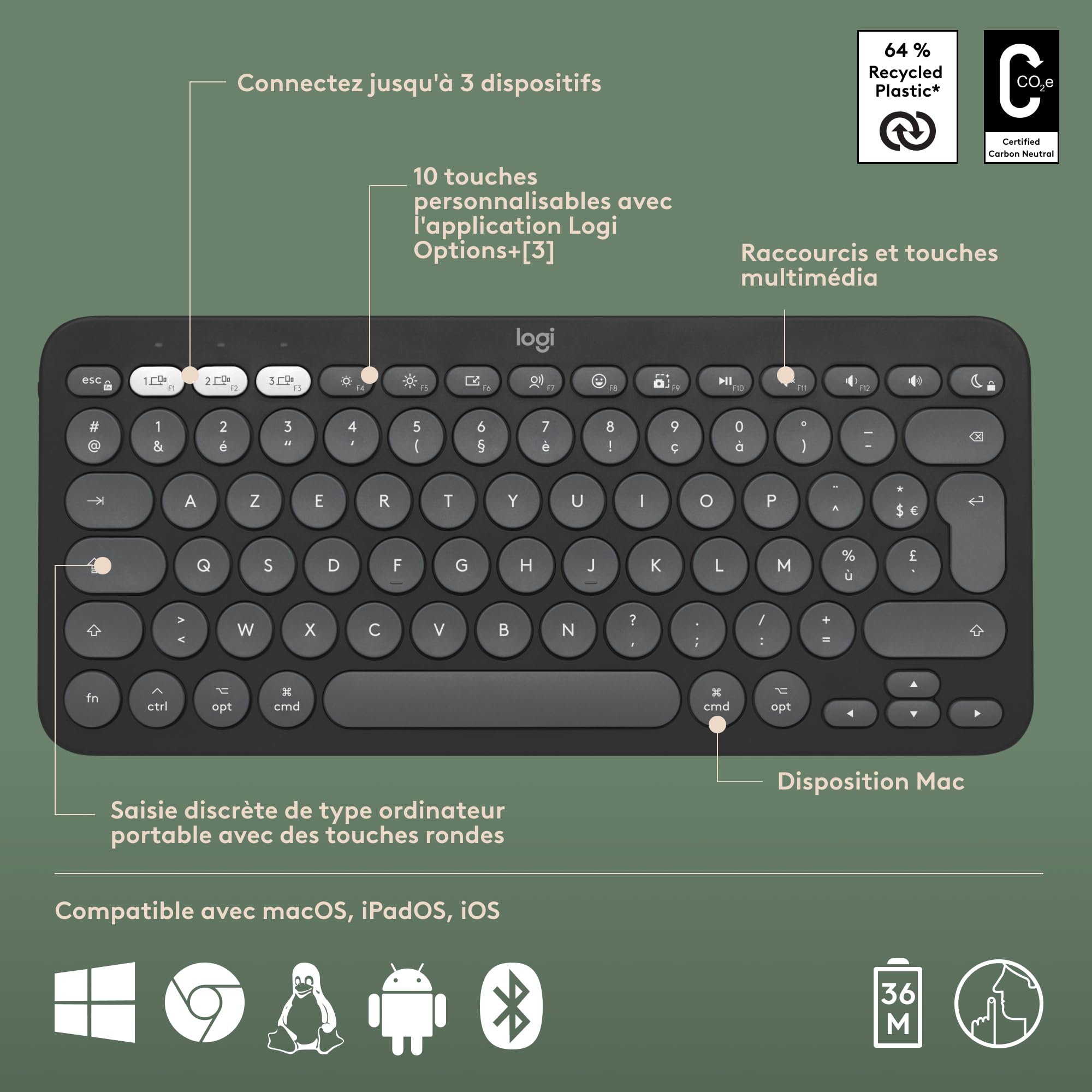 Logitech Pebble 2 Combo, Clavier et Souris sans Fil, discrets et Portables, Personnalisables, Logi Bolt, Bluetooth, Easy-Switch pour Windows, macOS, iPadOS, Chrome - Clavier Français AZERTY, Graphite