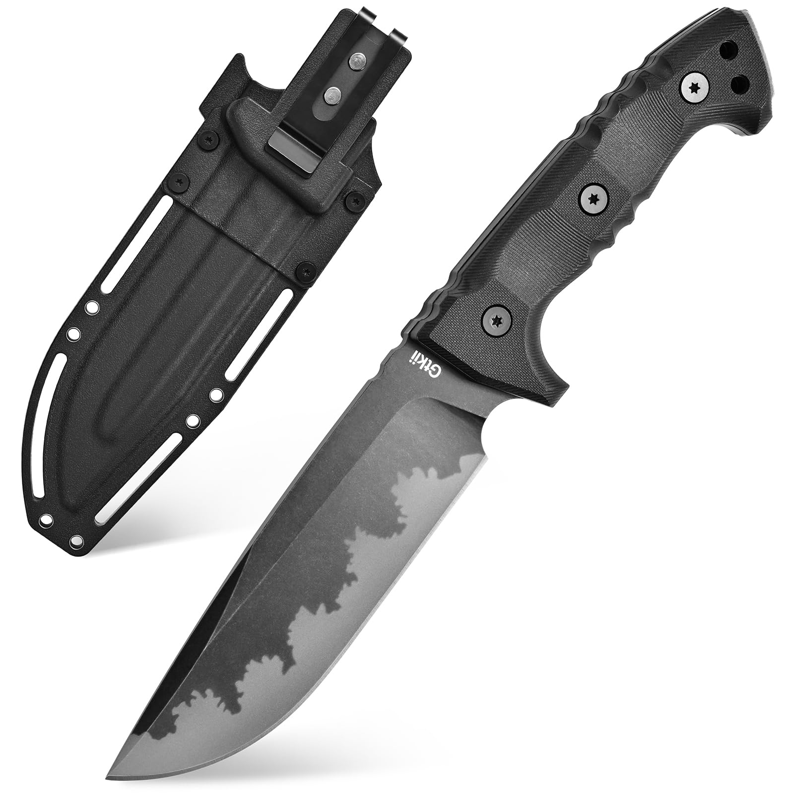 GTK7 Fixed Blade Knife DC53 Steel Blade Full Tang Nylon Fiberglass Handle EDC Fixed Knifes for Outdoor Camping Bushcraft (black)