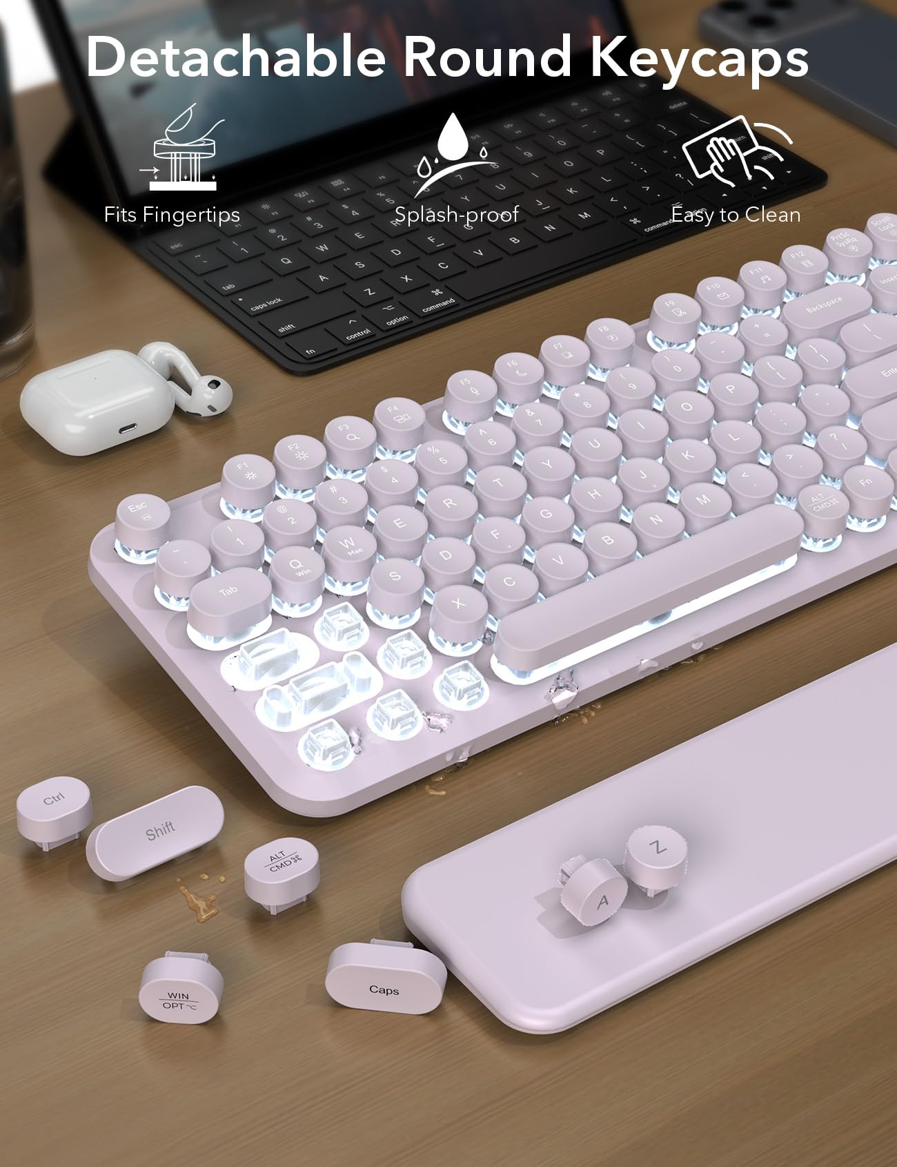 Tastiera e mouse wireless retroilluminati - Macchina da scrivere, poggiapolsi magnetico | Tasti rotondi retrò, lettere illuminate, combo cordless da 2,4 GHz per Mac, Windows, PC, laptop, Trueque CK23Pro [aggiornato]