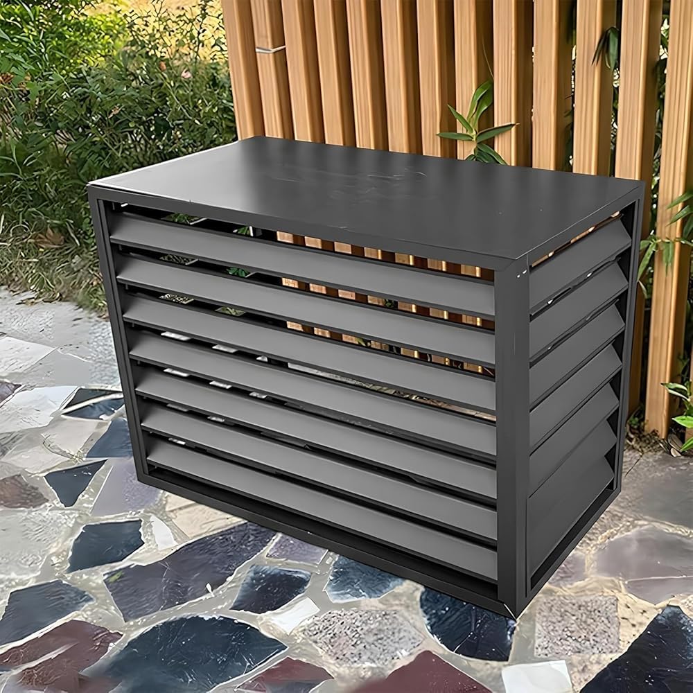 Cubierta de aluminio para aire acondicionado y ocultación de aire acondicionado y estante para plantas (100 x 50 x 70 cm / 40x20x28in, gris) - Resistente a la intemperie y