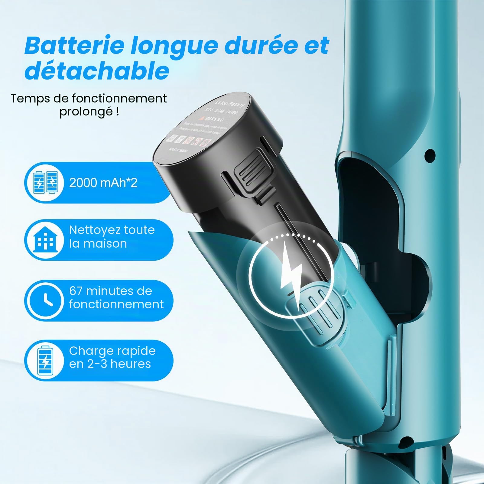Balai Électrique Sans Fil avec 2 Batteries de 2000 mAh, Balai à Double Rotation avec Pulvérisateur/Phare LED/ Écran Intelligent,Serpillere Electrique avec Réservoir d'eau de 300 ML Pour Sols Multiples