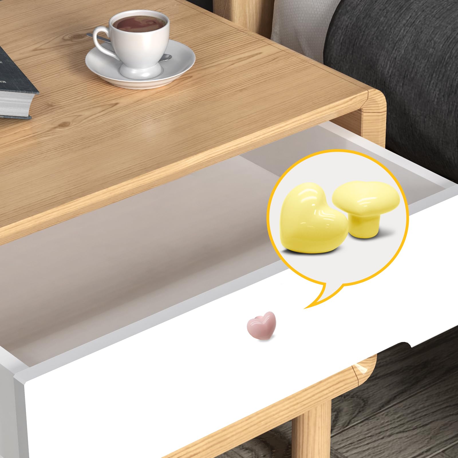 Lot de 12 boutons de placard en céramique, en forme de cœur, couleurs mélangées