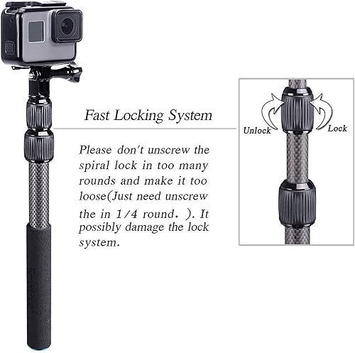 Miniatura 4 de Smatree Barra flotante desmontable extensible de fibra de carbono compatible con GoPro Hero 13/12/11/10/9/8/7/6/5/4/3 Plus/3/sesión/GoPro MAX/AKASO