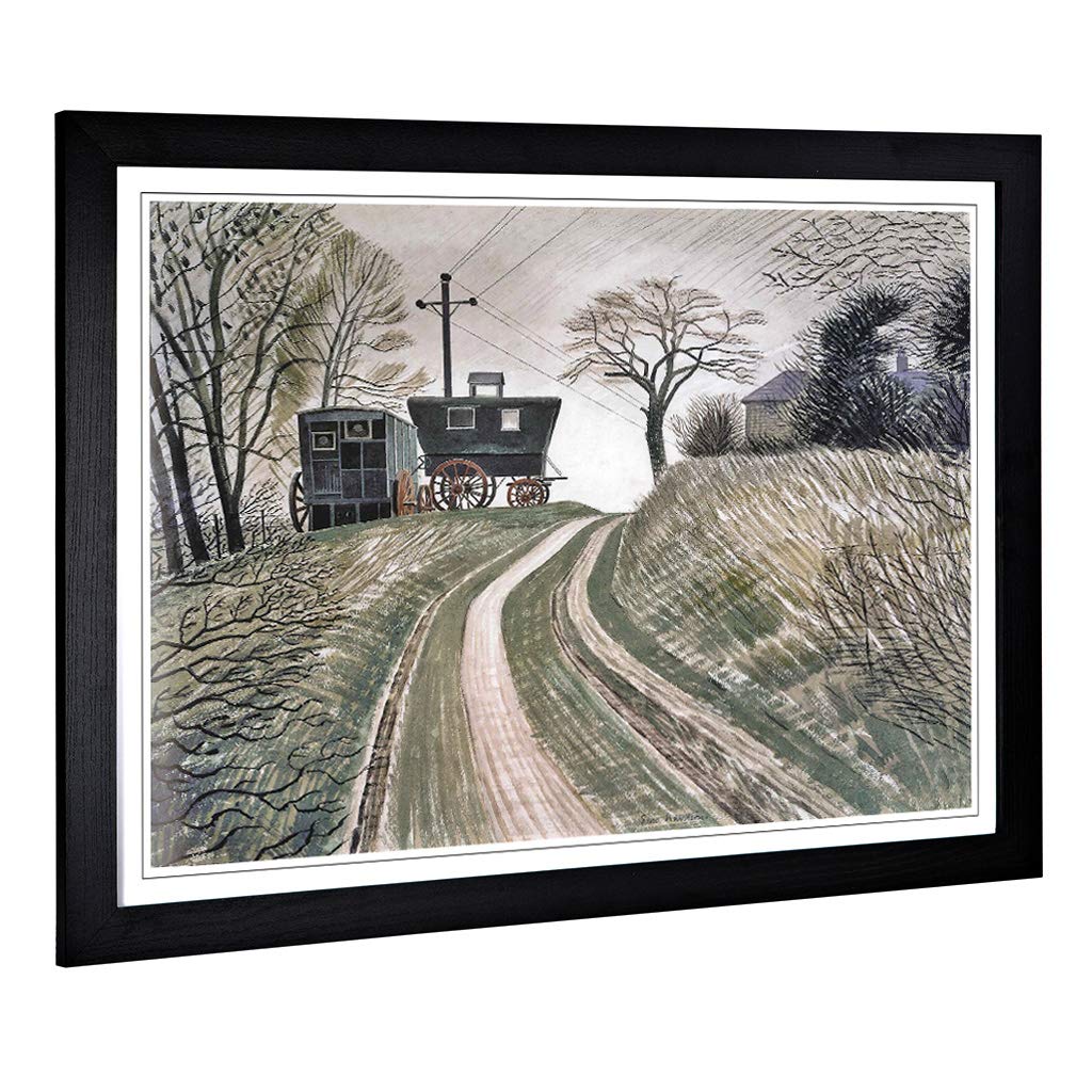 Big Box Art Framed Print of Eric Ravilious Cart On Hill Design | Wall Art Picture | Home Decor for Kitchen, Living, Dining Room, Bedroom, Hallway, Office, Black, A2 / 24.5x18 Inch / 62x45cm