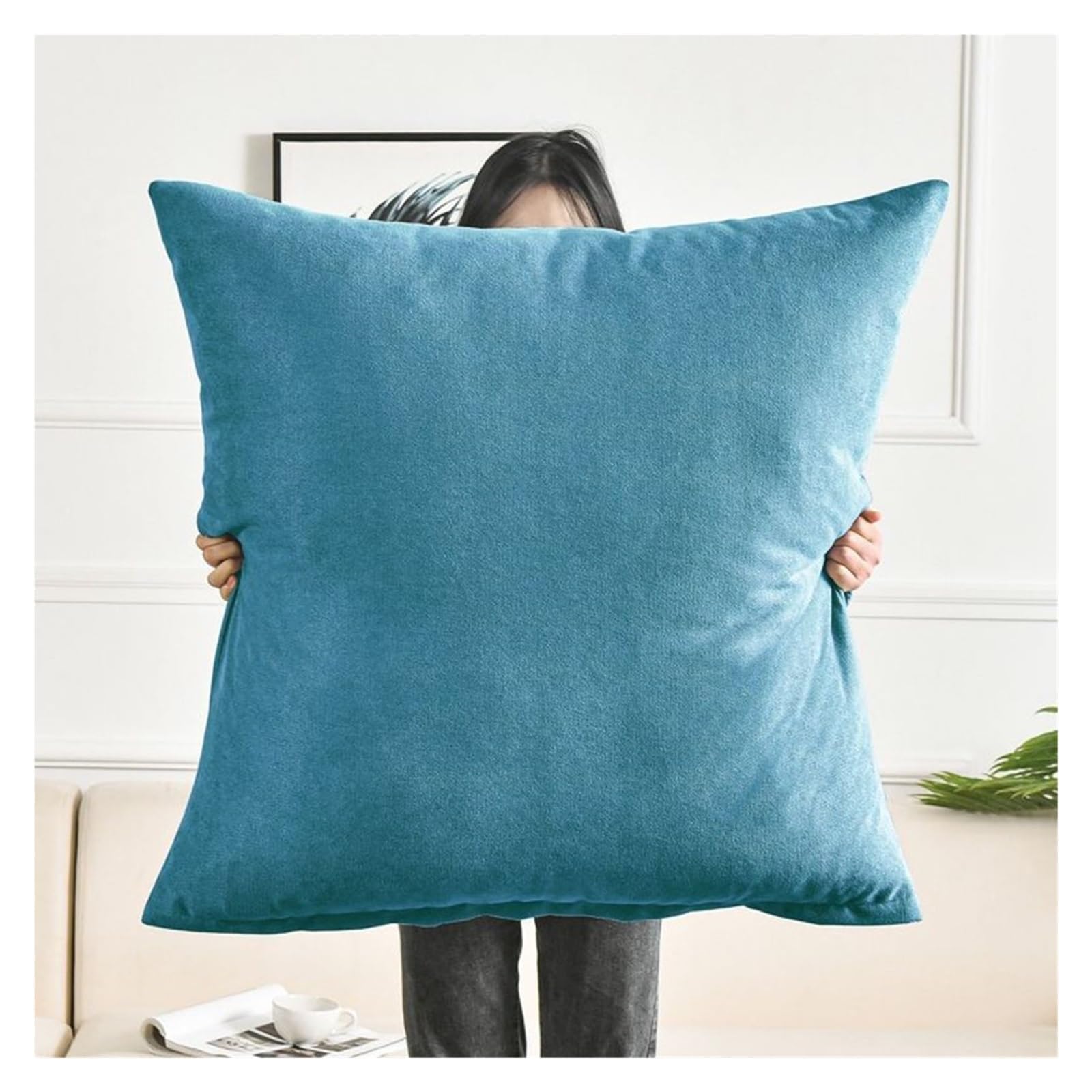 Federa Per Cuscino Quadrato 80x80 Cm In Velluto – Copricuscini Con Cerniera, Extra Large - 4