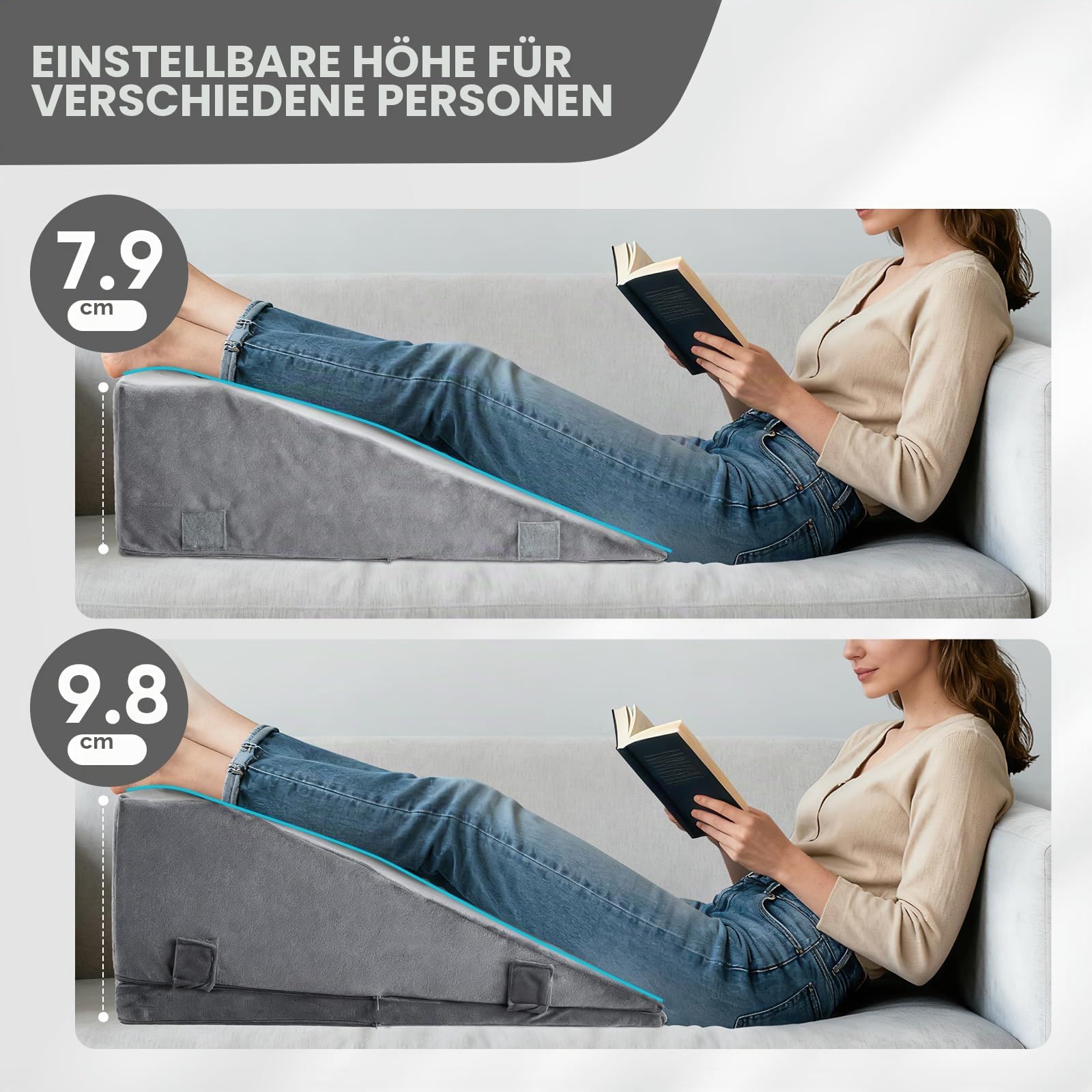 Venenkissen Höhenverstellbar – Orthopädisches Keilkissen zur Knie-Entlastung & Schmerzlinderung nach OP, Förderung der Durchblutung, aus Premium-Schaumstoff Einzelbein (Grau)