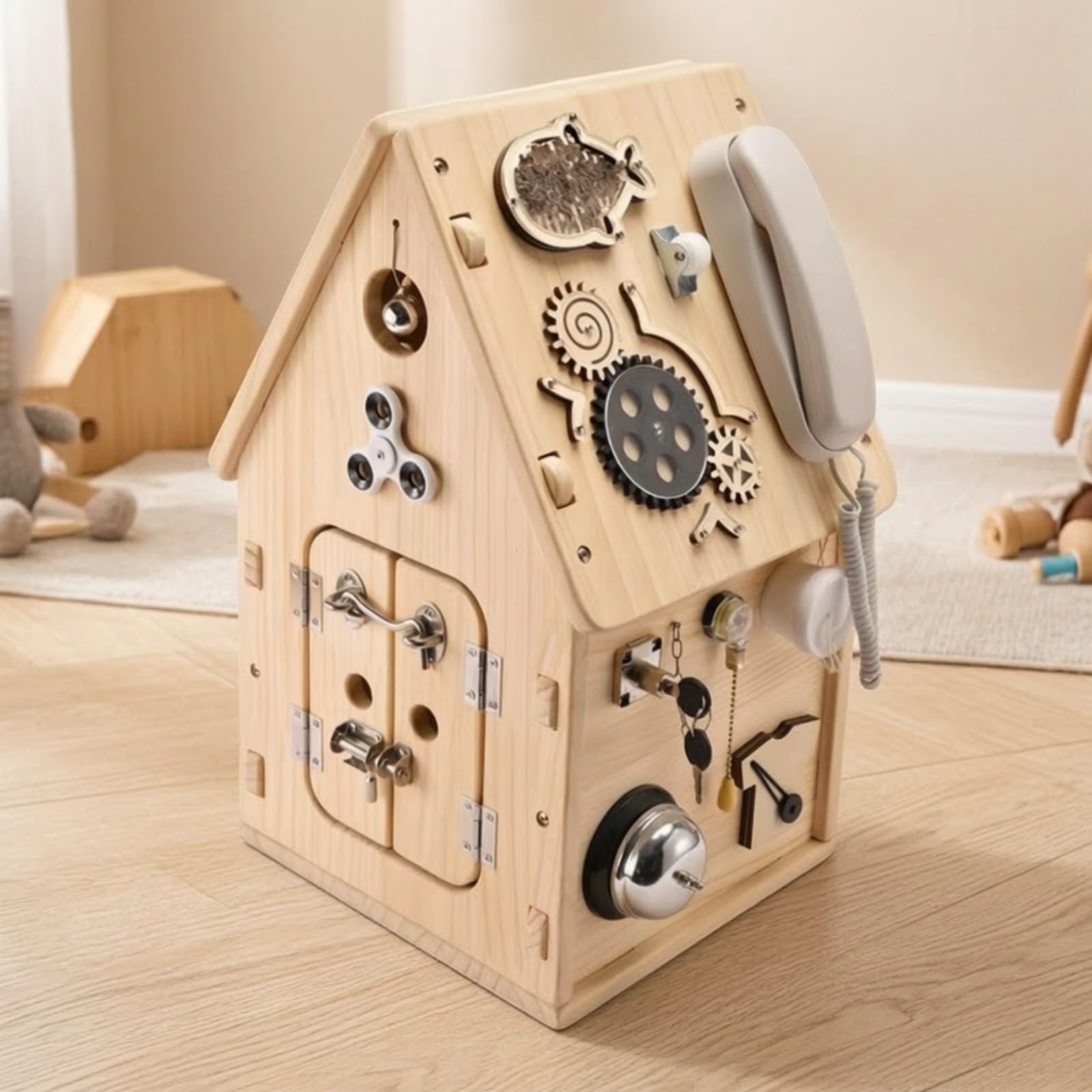 predolo Casetta delle attività in Legno | Gioco Educativo pedagogico, Stimolazione Sensoriale Precoce, casa attività, per Asilo