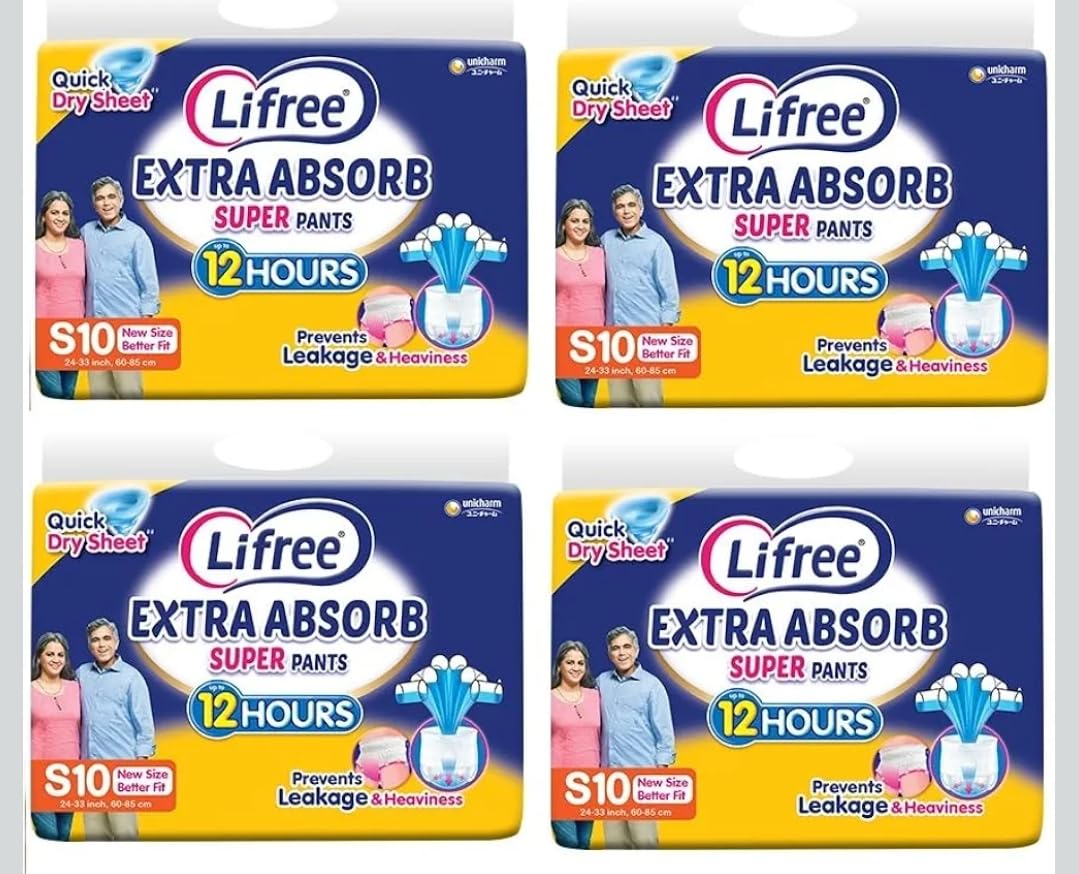 Compatible with Lifree S10 adult Diaper extra absorb suoer pants upto 12 hours absorpsion Unisex, large, S size 40 Pieces, Waist size- 24-33 Inches, 60-85 cm (Pack of 4) up to 12 HOURS ABSORBENT-image-43