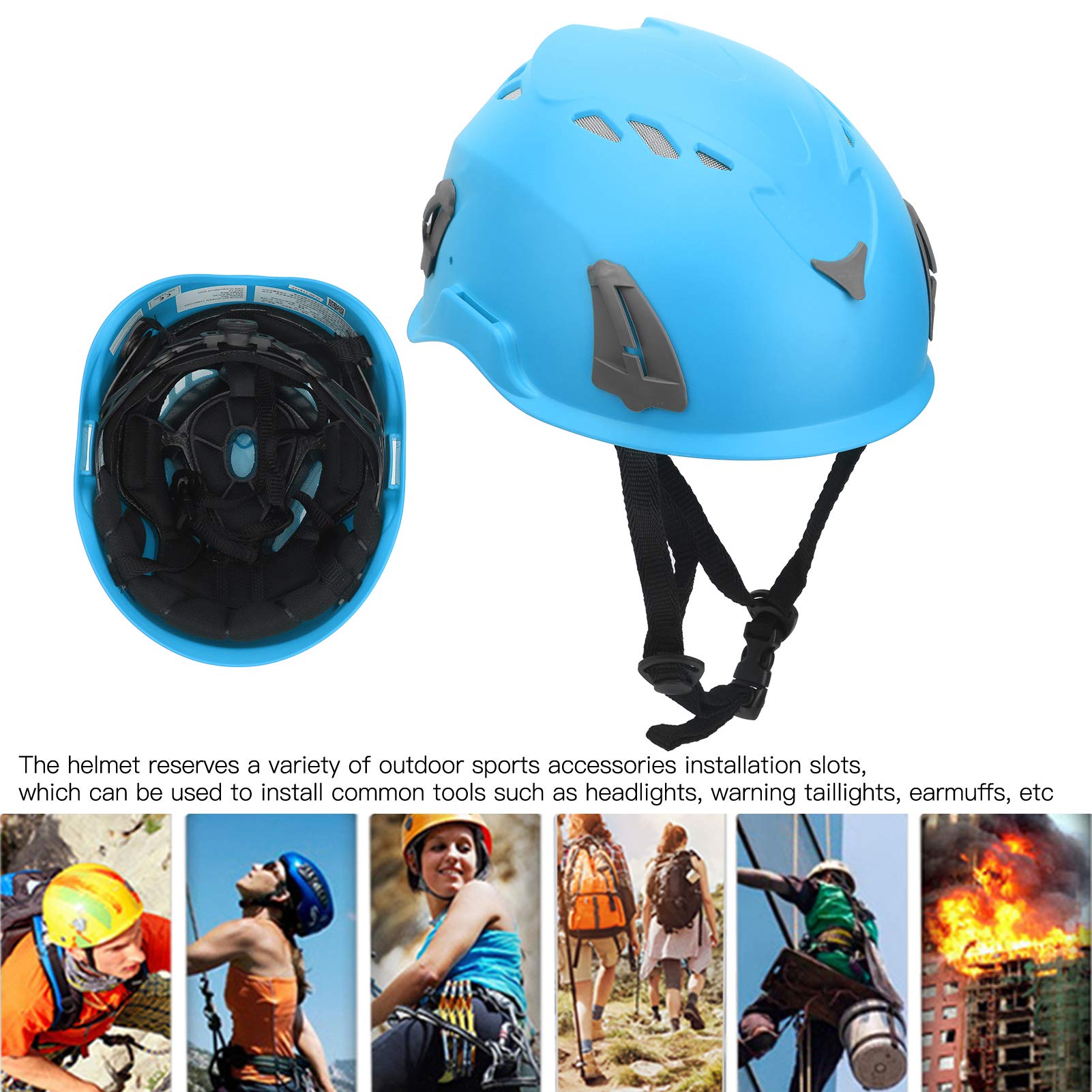 D8 Kask do wspinaczki skałkowej do użytku na zewnątrz, wygodna osłona głowy, regulowany kask z gniazdami instalacyjnymi do wspinaczki górskiej, obwód głowy 56-62 cm 22.0-24.10.2 cm