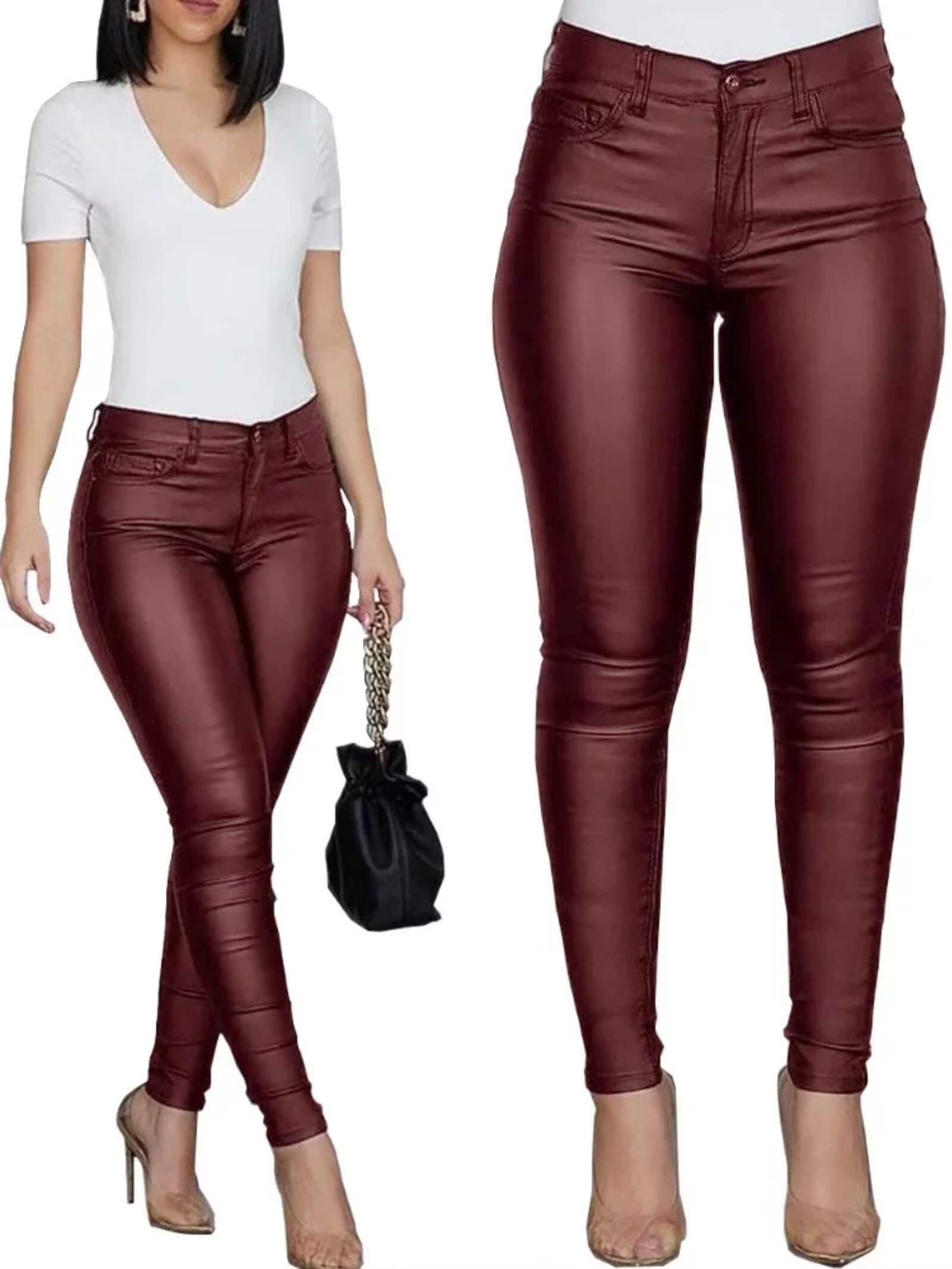 Damen-Leggings aus Kunstleder, hohe Taille, Skinny-Hose, Jeggings, schwarze Hose, sexy, figurbetonte Hose