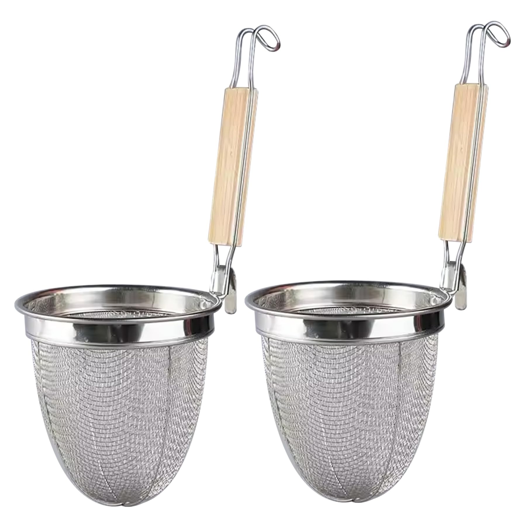 Peosaard 2Pcs Pasta Basket For Boiling, Pasta Basket For Boiling Stainless Steel Fine Mesh Noodle Strainer With Wood Handle And Pot Hook Strainer For Food Dumpling Noodle Blanching