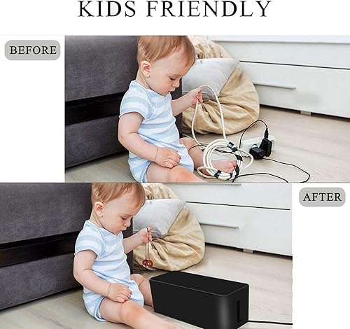 Miniatura 5 de Juego de 3 3 cajas de organización de cables + 3 bridas de cables, organizadores de cajas de cables grandes para sostener y ocultar regleta de