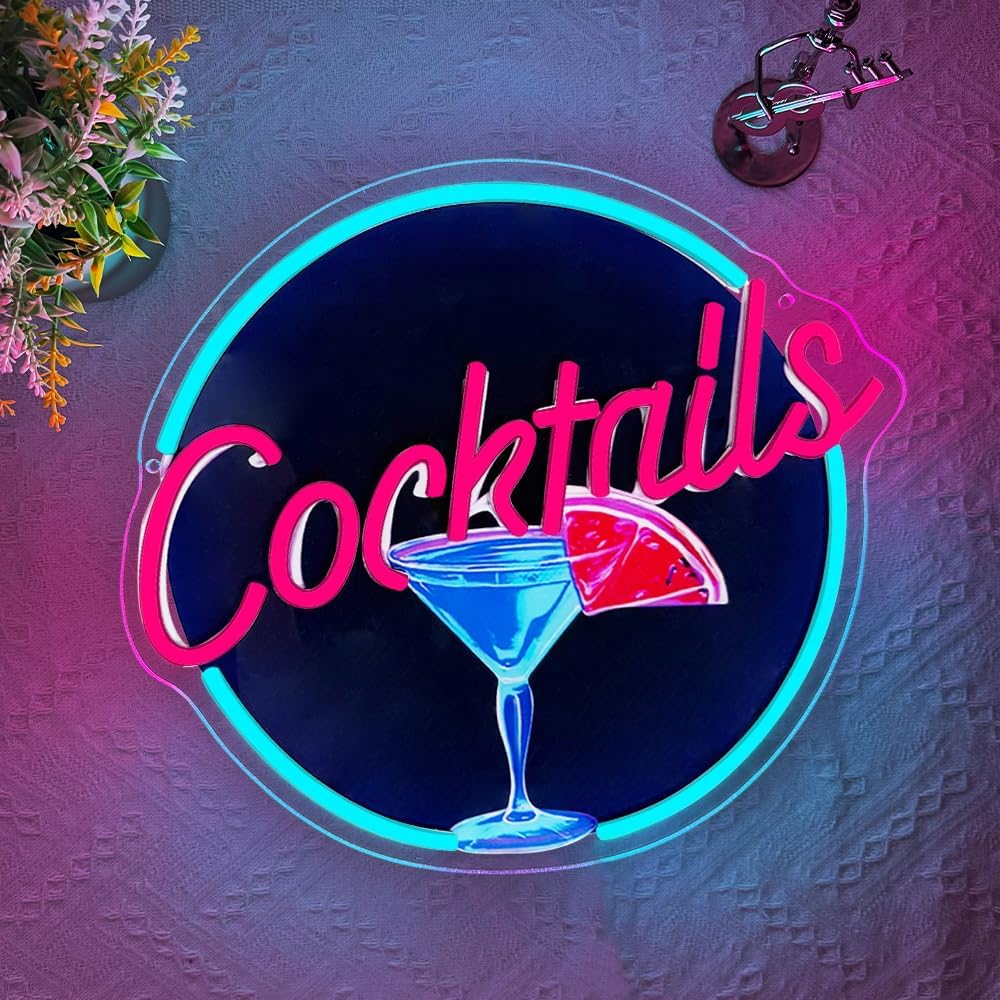 Cocktails Neon Signs for Wall Decor,UV Print Cocktails Glass LED Neon Light Up Sign for Beer Bar Art Wall Lights,Bar Party,Pub,Night Club,Man Cave Decor,Adjustable Brightness - Image 5
