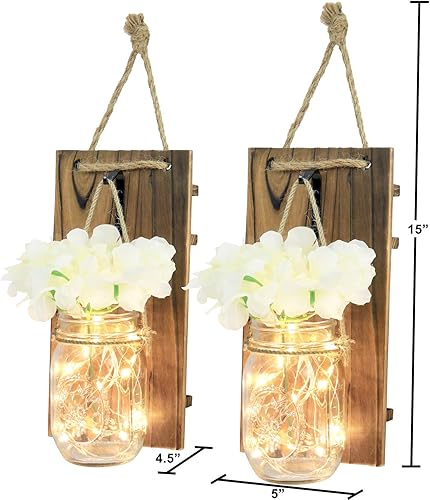 Miniatura 2 de Greenco GRC2859 - Aplique de pared con flor sintética y tira de luces LED, rústico