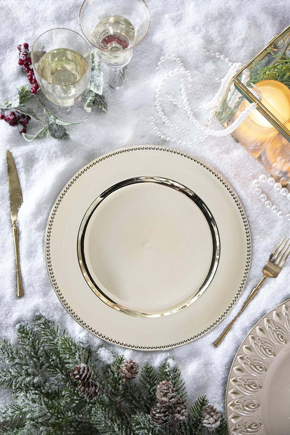 Seeye 8 Pack Plastic Charger Plates, Premium Medium Weight, Stylish for Dining and Events, 13 Inches, Silver