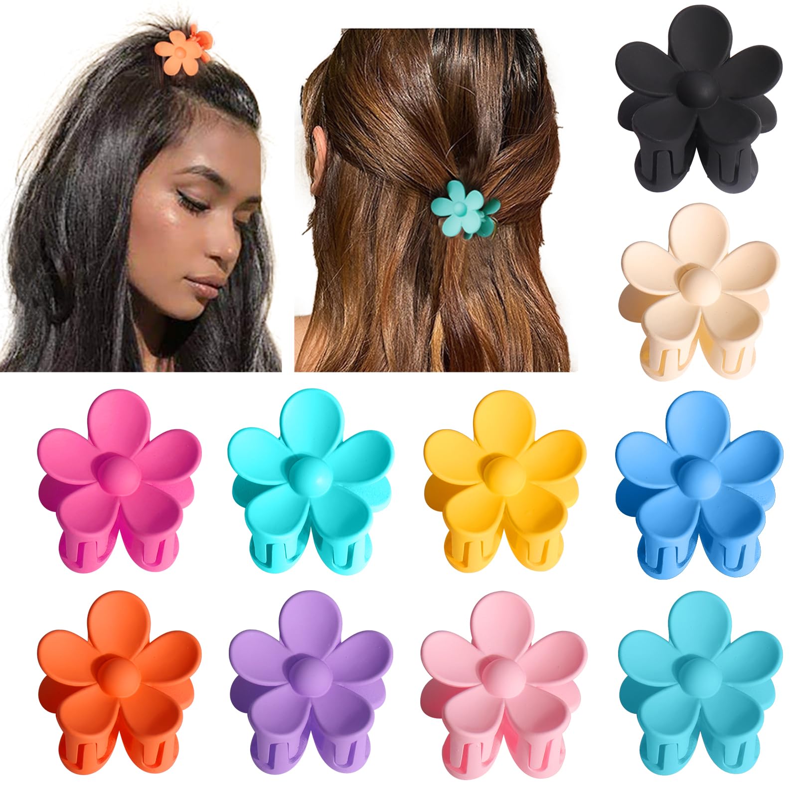 Palksky Small Flower Hair Claw Clips for Women Girls Kids, 10 PCS Tiny Thin/Medium Thick Hair, 1.35 Inch Mini Jaw Clips/Hair Clamps Nonslip Clip/Hair Accessories Small-A