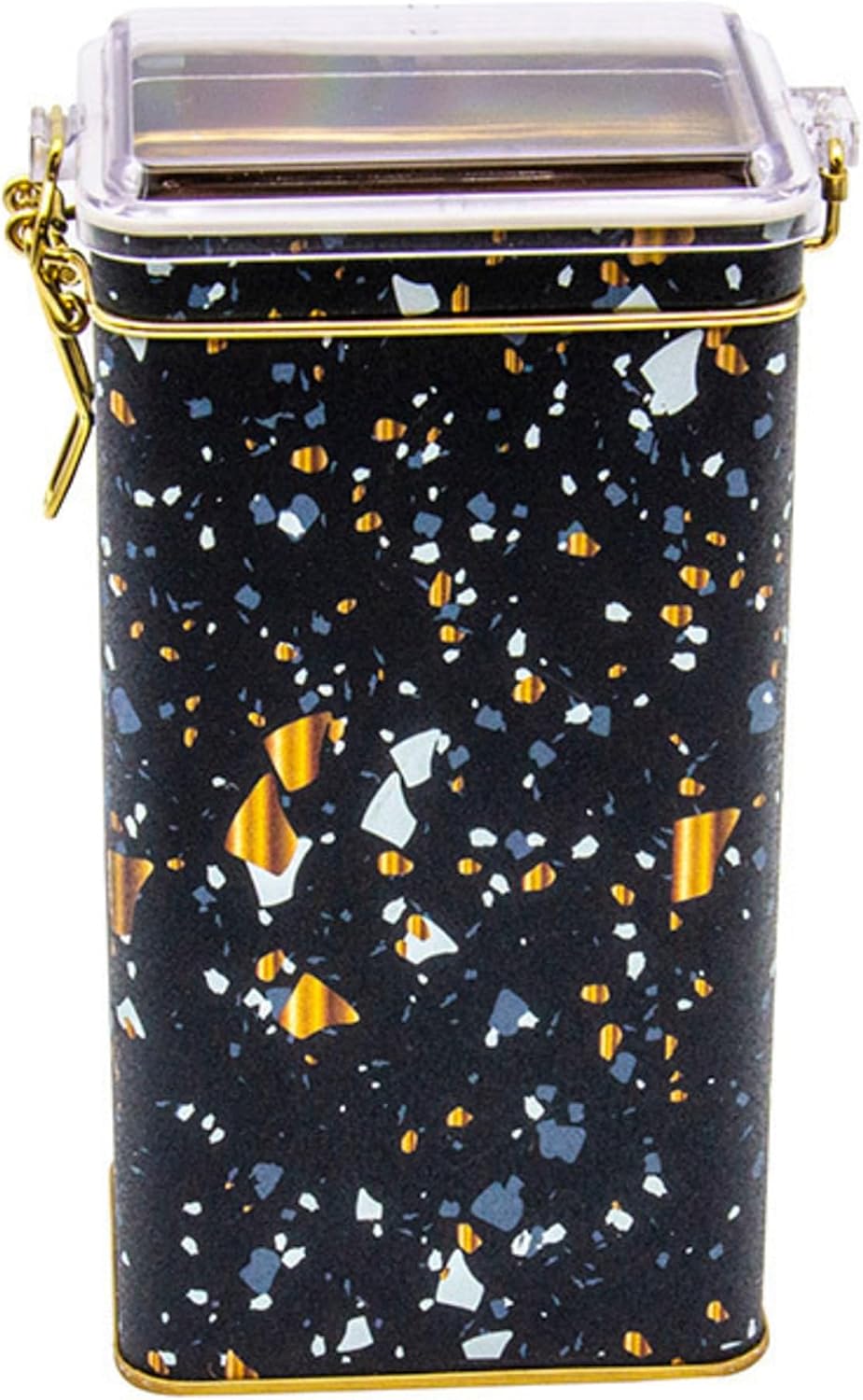 EVLE-Er053-1h Terrazzo Black Desenli Dikdörtgen Metal Saklama Kabı 8x10 Cm (Terrazzo Black)