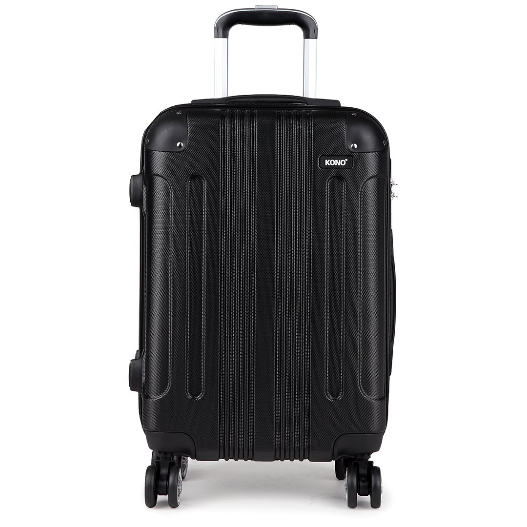 KONO 20"/24"/28" Viaggio Rigida e Leggerain ABS con 4 Ruote Rotanti Bagagli Alla Moda per Vacanze di Lavoro (Nero, M-65 cm)