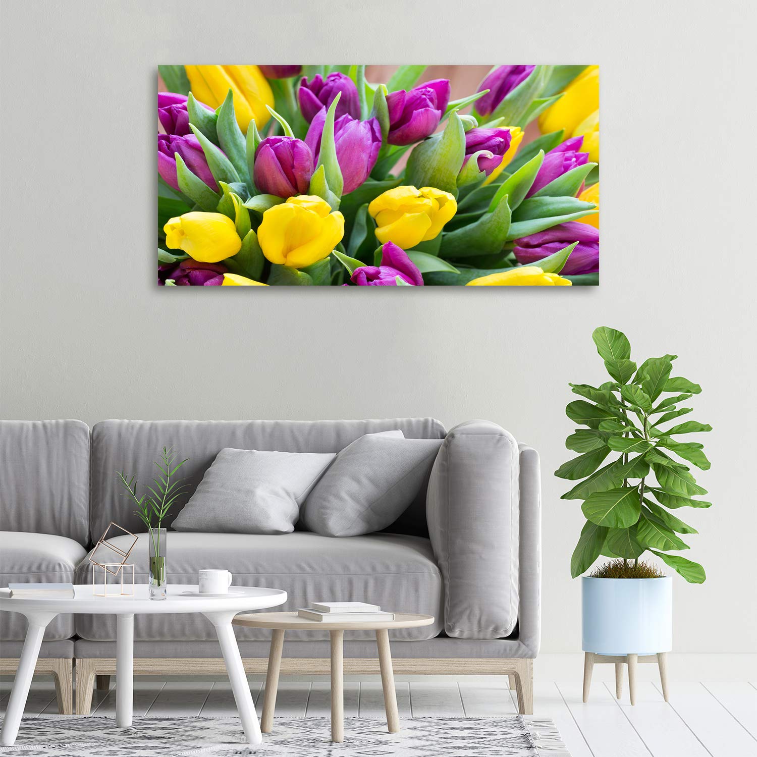 Tulup Leinwandbild - Wandkunst - Drucke auf Leinwand - Leinwanddruck -100x50 cm - Blumen & Pflanzen - Mehrfarbig - Bunte Tulpen