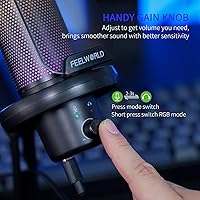 Vista 3 de FEELWORLD VM1 Micrófono USB para PC de juegos Micrófono condensador con cancelación de ruido, luz RGB silenciosa, accesorios para computadora