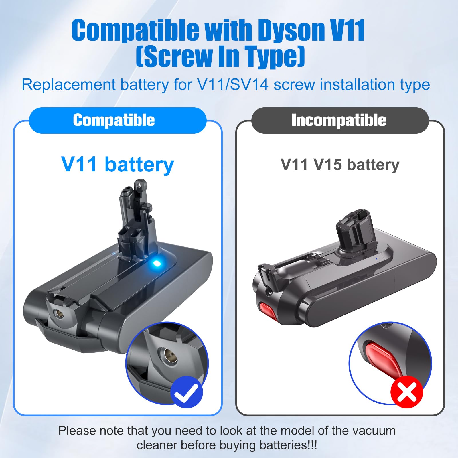 V11 SV14 Ersatzakkus für Dyson, 25,2V Schraubanschluss Kompatibel mit Dyson- V11(Schraubanschluss) Torque/Advance/Absolute Pro/Animal SV14(Nicht Kompatibel mit SV15 Knopfzellenakku)