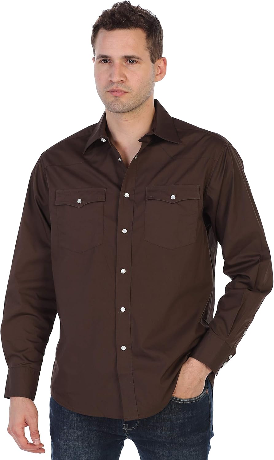 Gioberti Men’s Solid Long Sleeve Western Shirt with Pearl Snap-on Buttons - Image 2