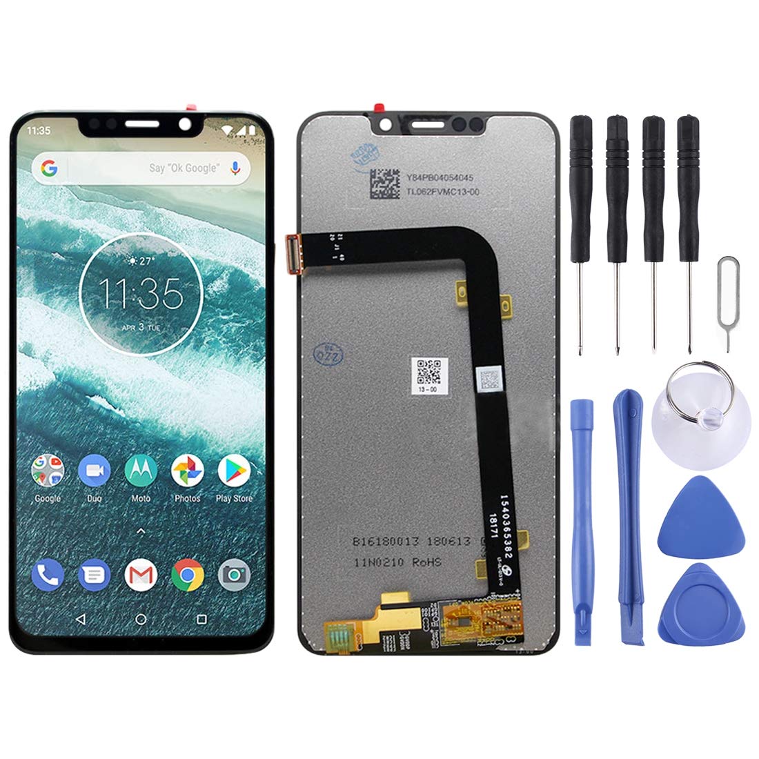 Assemblage complet numériseur tactile et écran LCD noir ajusté pour Motorola One Power