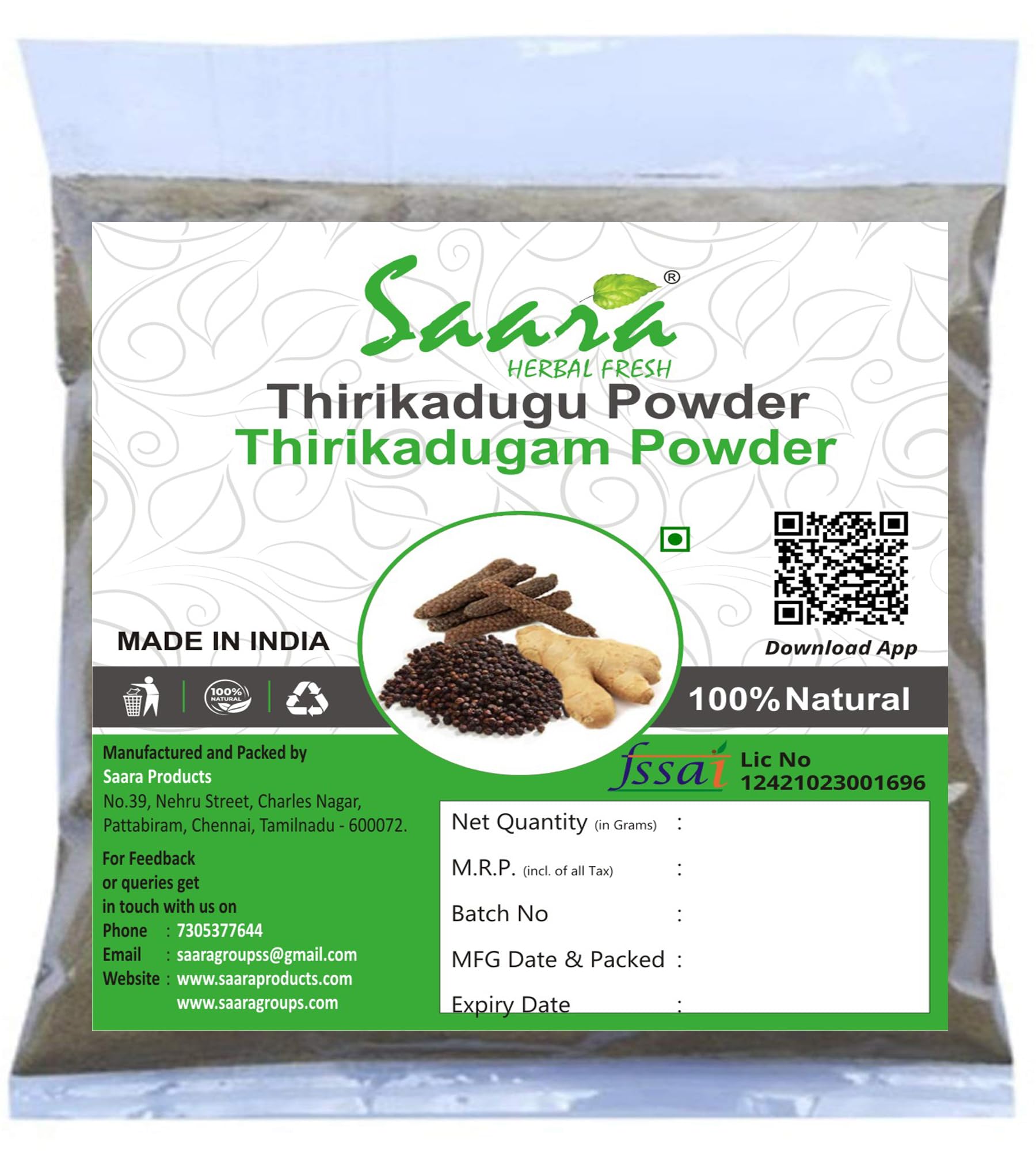 Saara HERBAL FRESH Thirikadugu Powder, 50g, Thirikadugam, Trikatu Churna, Katutraya Churna, Three Peppers, Thirukaduga Powder, (pack of 1 x 50g) (B07WF1MFZP) Amazon Price History, Amazon Price Tracker