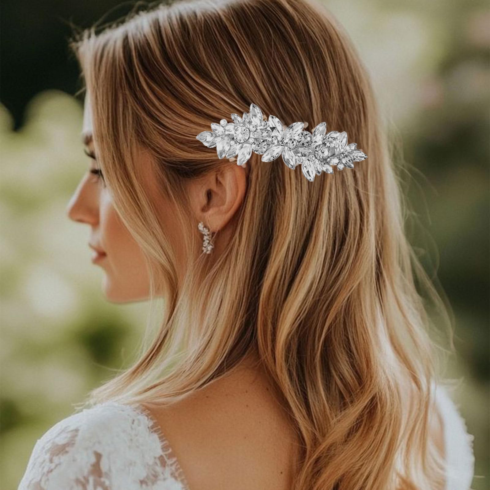 LunarCharm Mollette per Capelli Argentati da Sposa, Fermagli Floreali con Cristalli Scintillanti, Accessori Eleganti per Matrimoni, Spose e Capelli Lunghi