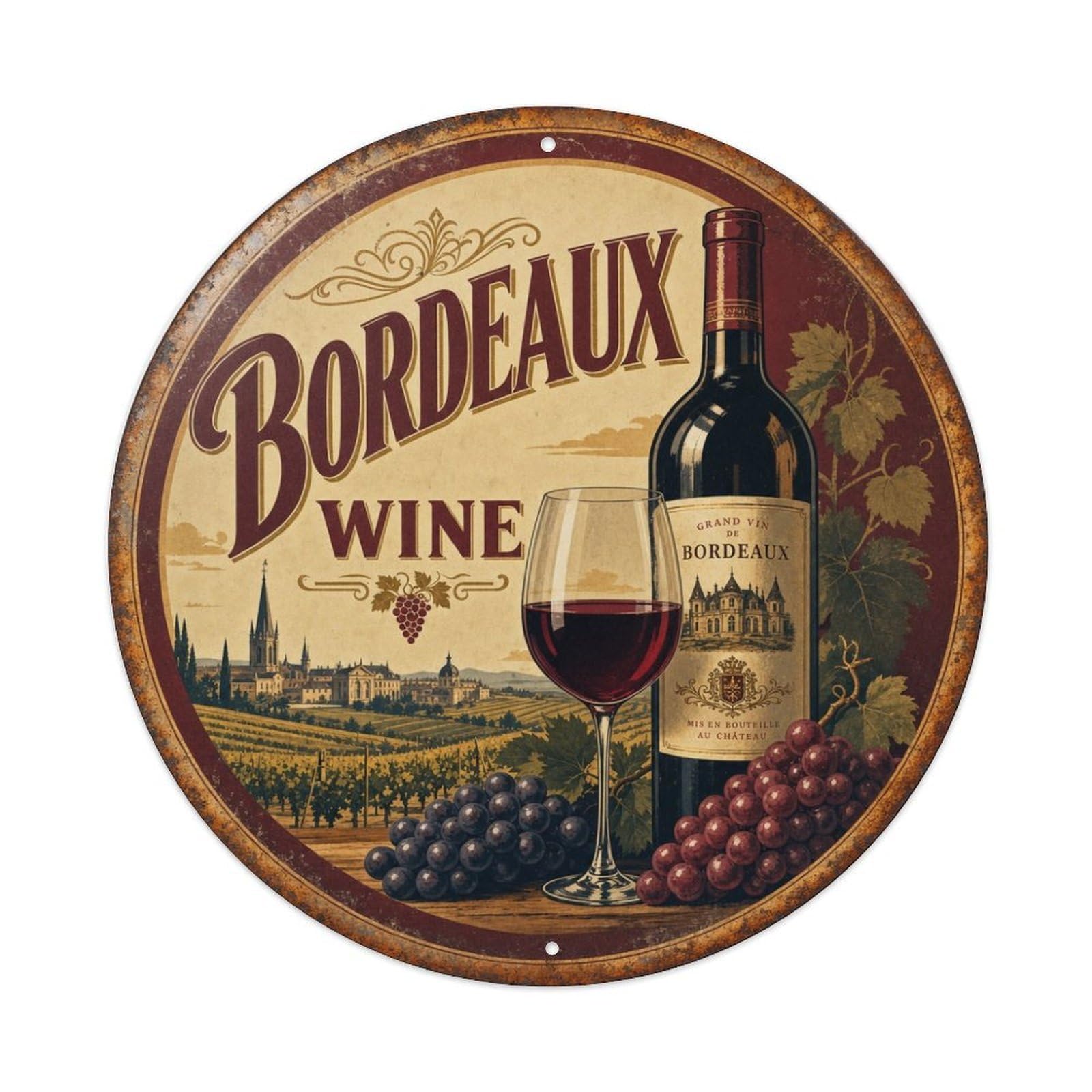 Retro Vineyard Travel Wine France Bordeaux Metal Tin Sign