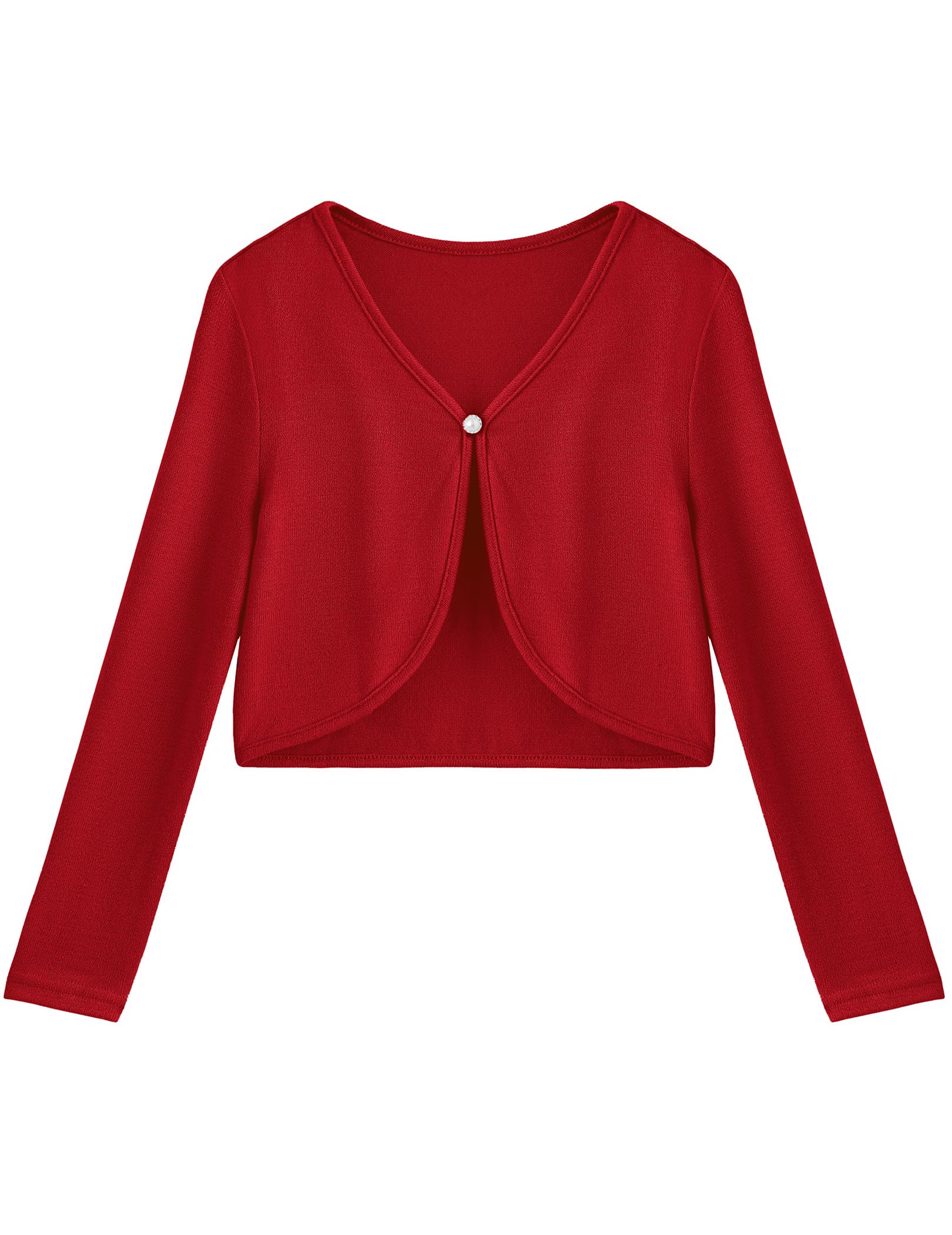 Arshiner Bolero für Mädchen mit offener Vorderseite langärmliger kurzer eleganter Cardigan-Strickpullover Strickjacke Schulterjacke Bolerojäckche Kinder Rot 130
