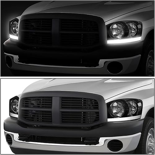 Miniatura 7 de DNA MOTORING HL-LB-DR06-BK-CL1 - Faros delanteros negros transparentes de haz alto y bajo con barra de luz LED de repuesto compatible con Dodge Ram