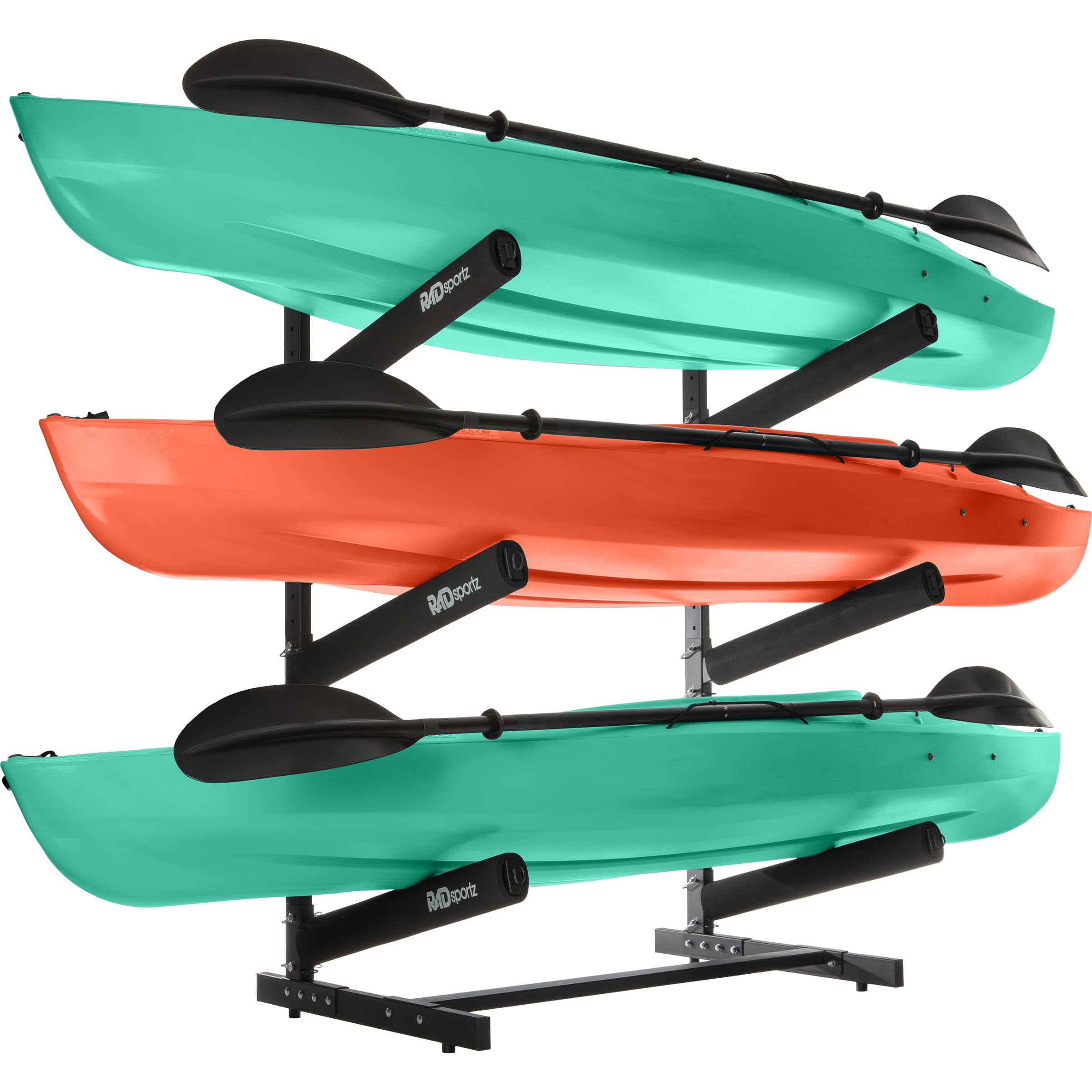 Kayak Storage Rack - Freestanding Adjustable Stand with Padded Arms and 400lb Capacity for Canoes, SUP, or Paddleboards (Black)