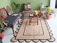 Vista 1 de Chouhan Rugs Alfombra de Área de Yute Natural Trenzada a Mano Runner Negro con Escalopes