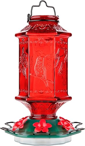Comedero para colibríes para exteriores, biberón en forma de linterna, 6 puertos de alimentación de flores de imitación, 26 onzas líquidas, colgante