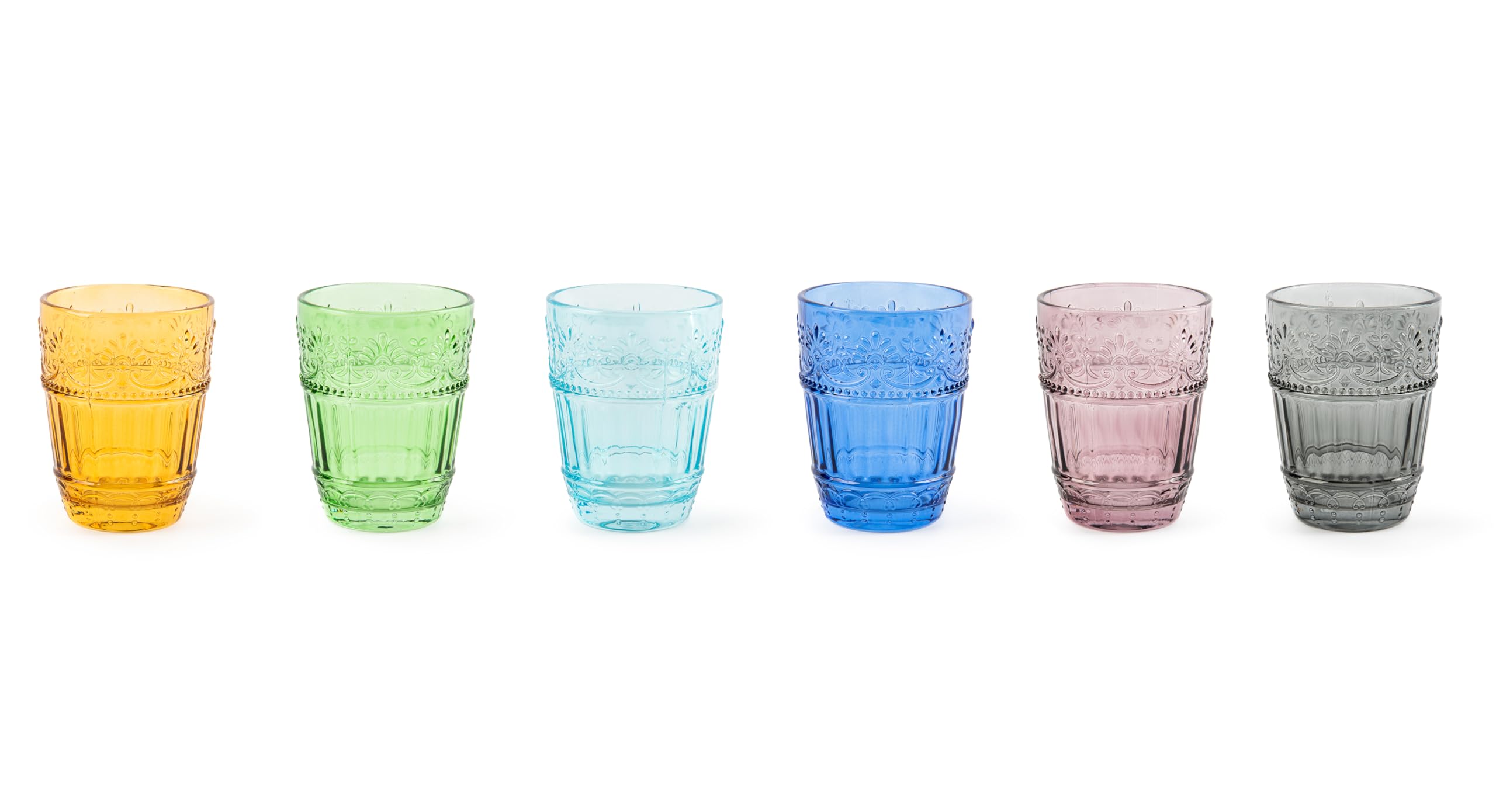 Excelsa Country Flower Set mit 6 Wassergläsern, buntes Glas aus Pasta, Fassungsvermögen 300 ml.