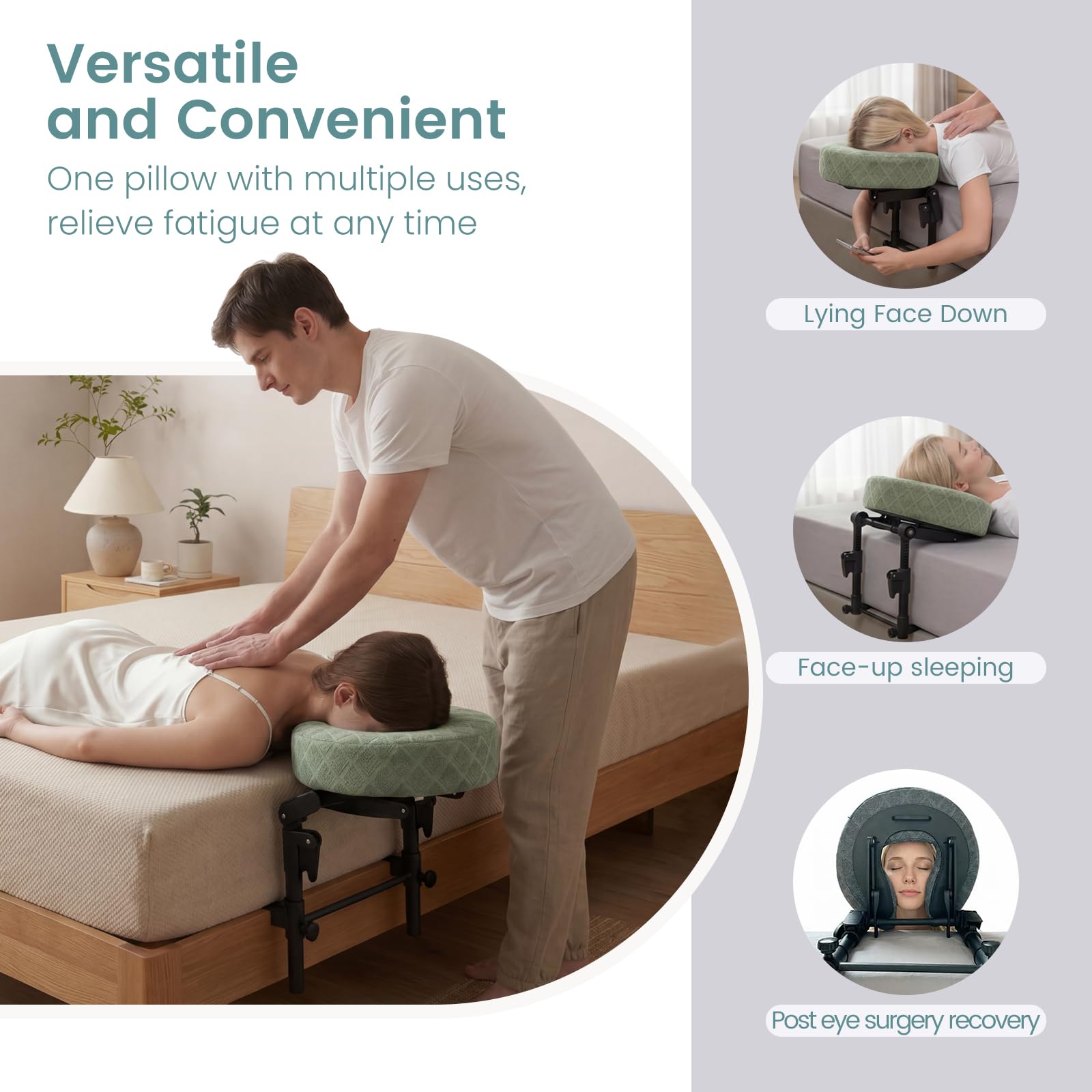 Massage Kopfstütze für Bett - 180° Verstellbare Gesichtskissenhalterung mit U Kissen - Massage Tischaufsatz passend Matratzen 14-45 cm - Massages Matratzenauflage für SPA Erholung nach Augen OP