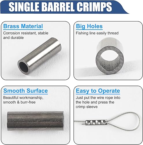 Miniatura 2 de JSHANMEI Mangas de crimpado de pesca de un solo barril mangas de engarce de latón de cobre prensado tubos de línea de pesca conector de alambre de