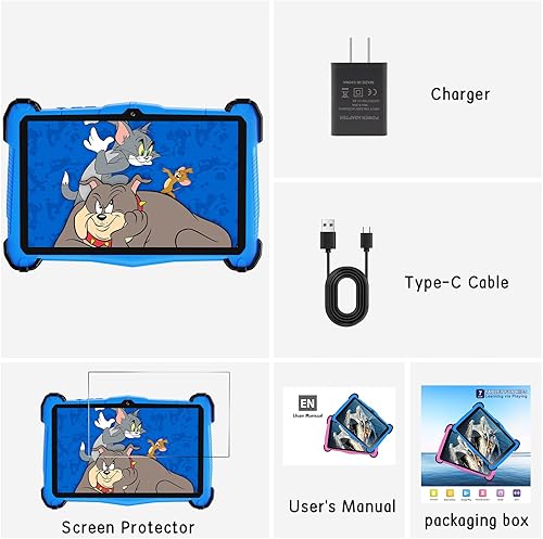 Miniatura 7 de Tableta para niños de 7 pulgadas, Android 15 para niños, Octa-Core, 10 GB de RAM +64 GB de ROM de 512 GB expandir, doble cámara, con funda