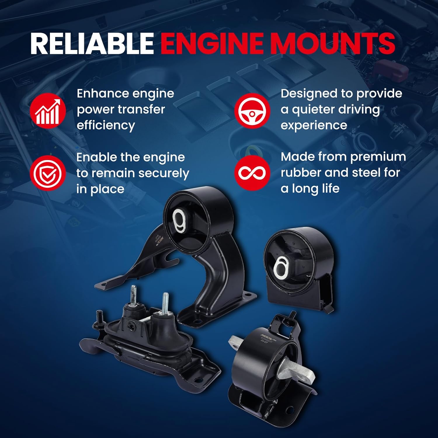 MOCA 4 Engine Motor Trans Mount Set Fit 11-16 for Chrysler Town & Country 3.6L & 11-20 for Dodge Grand Caravan 3.6L & 12-15 for Ram C/V 3.6L & 11-14 for Volkswagen Routan 3.6L Automatic Transmission